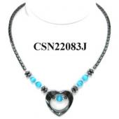 Blue Cat's Eye Opal Beads Hematite Heart Pendant Chain Choker Fashion Necklace